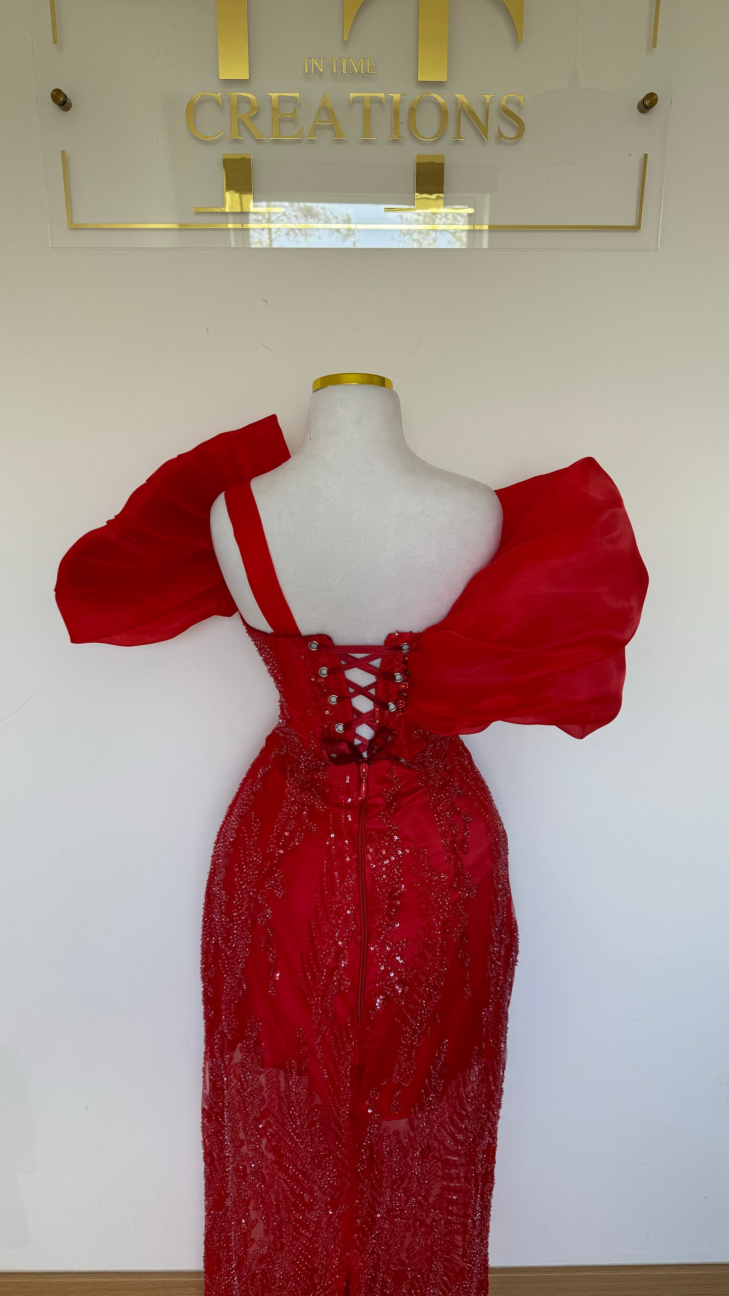 Red Organza Corset Gown