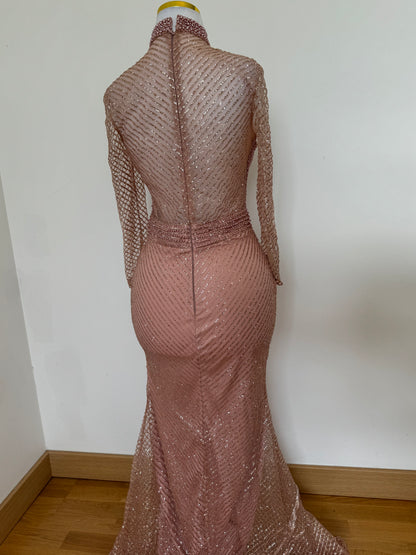 Keyhole Neckline Beaded Pearl Gown