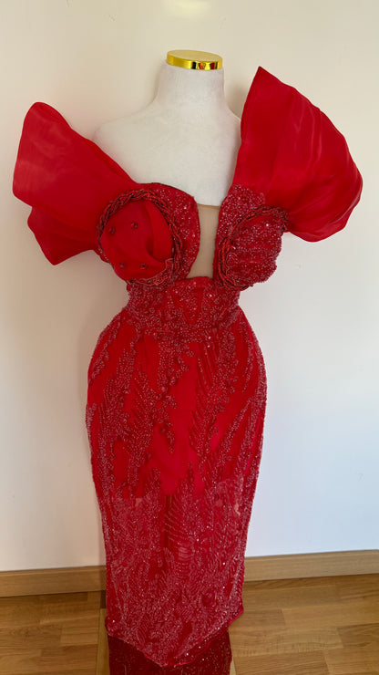 Red Organza Corset Gown